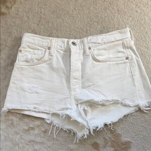 Agolde Off-White Distressed Jean Shorts